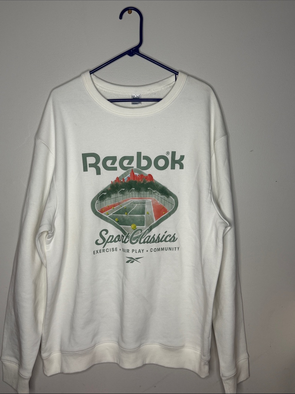 Reebok White Crewneck with Green and Red Sport Graphic